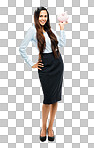 A businesswoman holding her piggybank isolated on a png background
