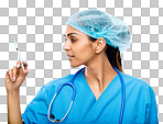 A female doctor ready to give an injection isolated on a png background