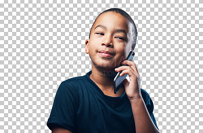 Buy stock photo Studio shot of a cute little boy using a smartphone against a grey background