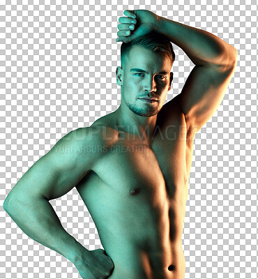 Buy stock photo Studio portrait of a handsome young man posing against a blue background