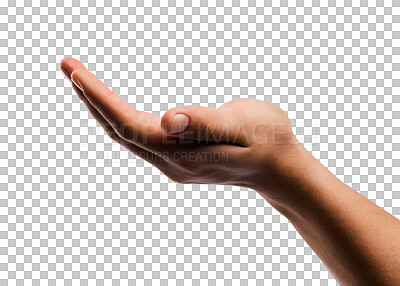 Buy stock photo Shot of an unrecognizable man holding out his hand in a gesture against a white background