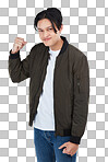 Portrait, fist and fight with an asian man on an isolated and transparent png background ready for conflict or anger. Challenge, angry and fighter with a serious male person