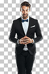 A handsome man wearing a tuxedo isolated on a png background