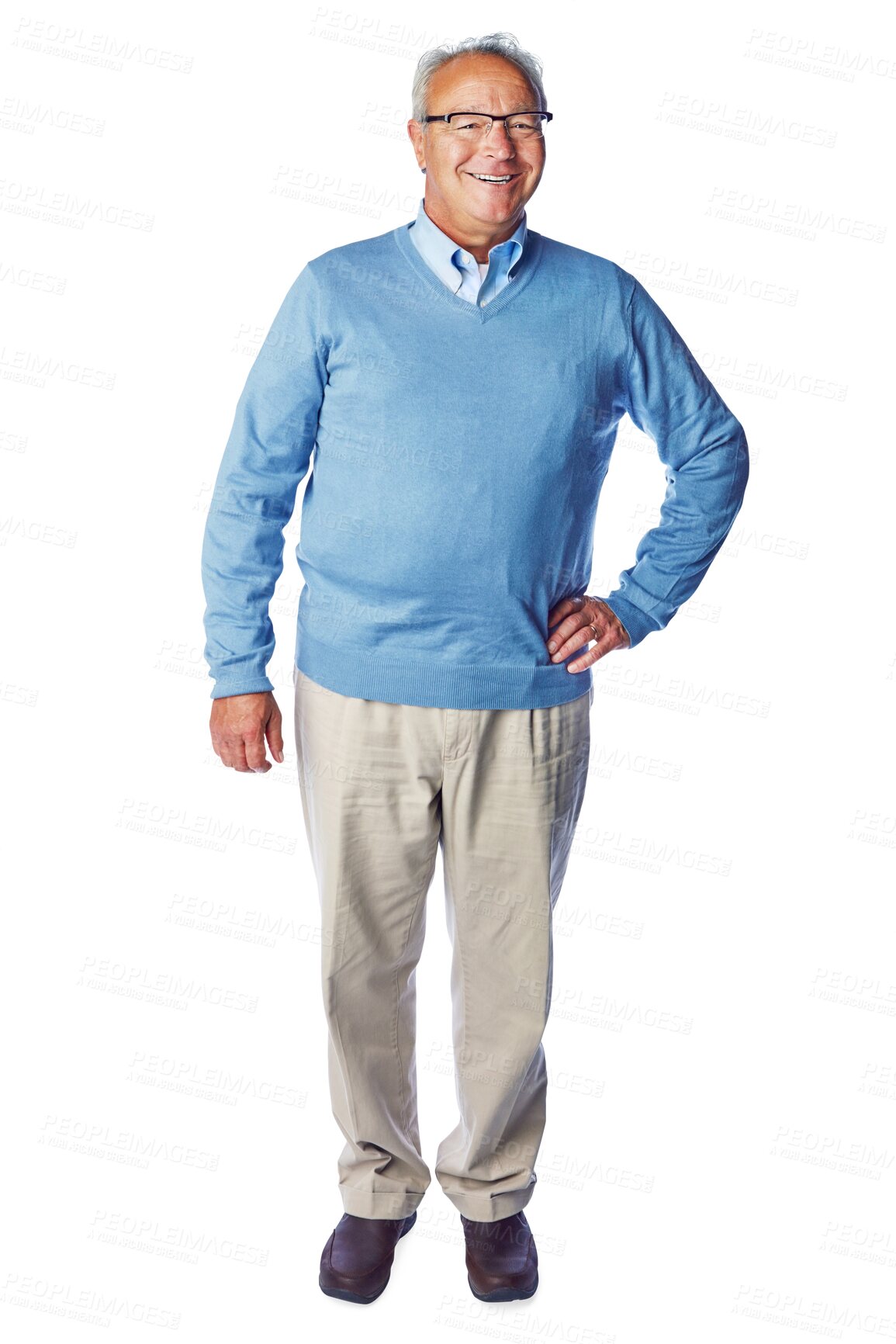 Buy stock photo Portrait, smile or senior man with joy, retirement or guy against a transparent background. Face, mature male person or pensioner with casual outfit, cheerful or retired gentleman with eyewear or png