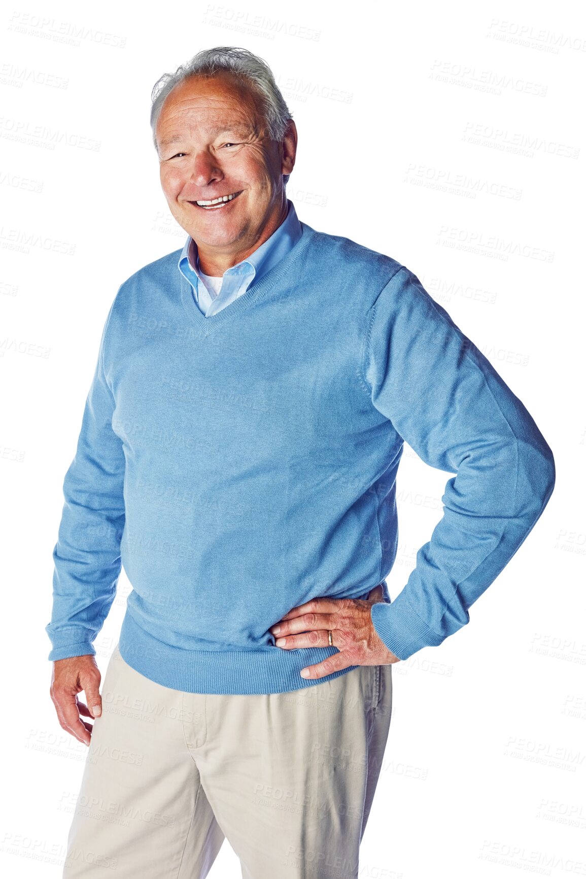 Buy stock photo Retirement, happy and portrait of senior man with smile on isolated, png and transparent background. Happiness, fashion and elderly male person with positive attitude, mindset and confidence in style