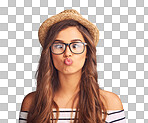 Studio shot of an attractive young woman making a funny face isolated on a png background