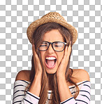 Studio shot of an attractive young woman screaming isolated on a png background