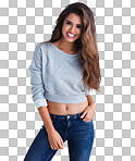 Studio shot of an attractive young woman posing her her hand in her pocket isolated on a png background