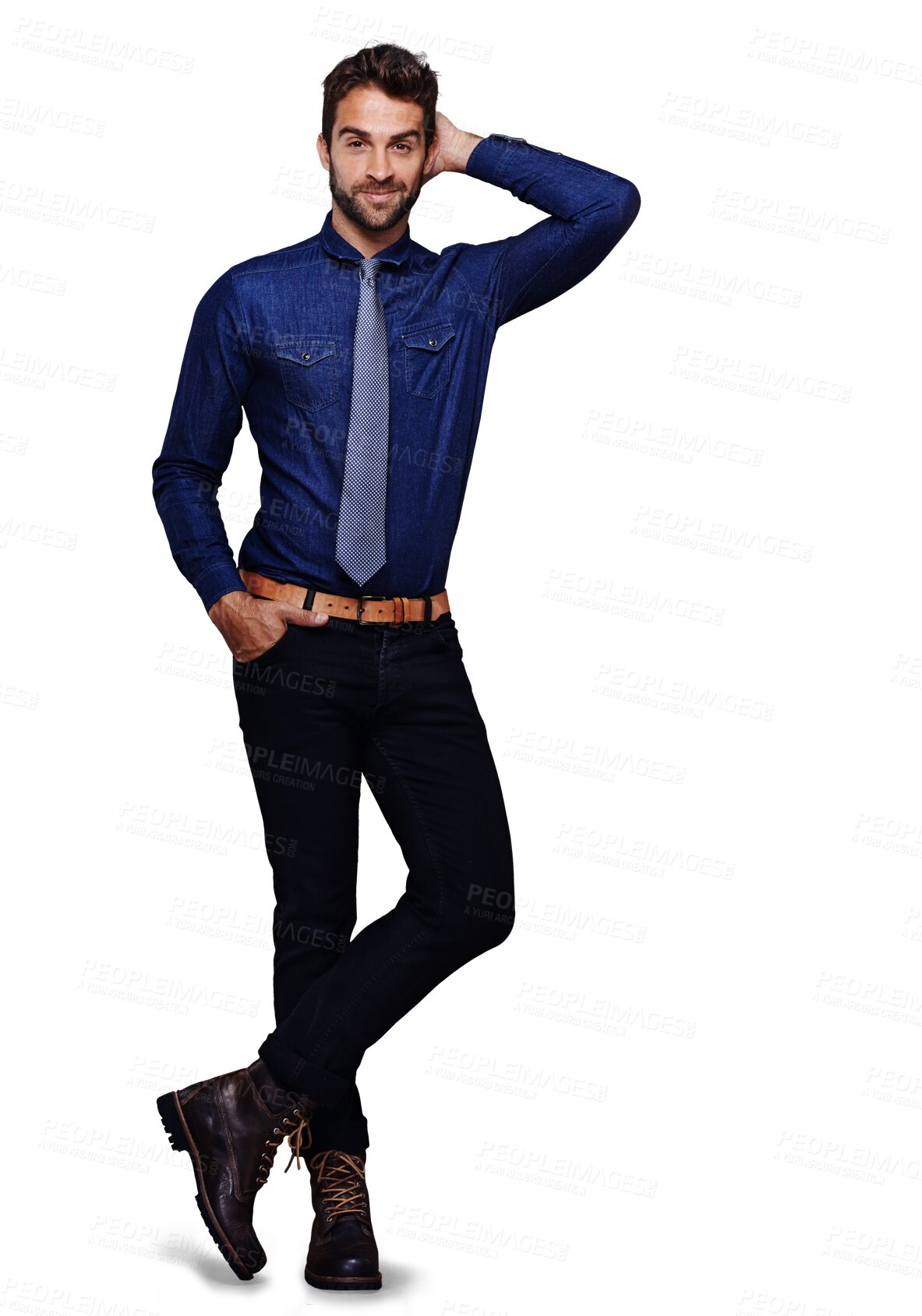 Buy stock photo Happy, portrait of a man pose for fashion isolated and transparent png background with a smile. Happiness or marketing and male person posing for health wellness or clothing promotion smiling