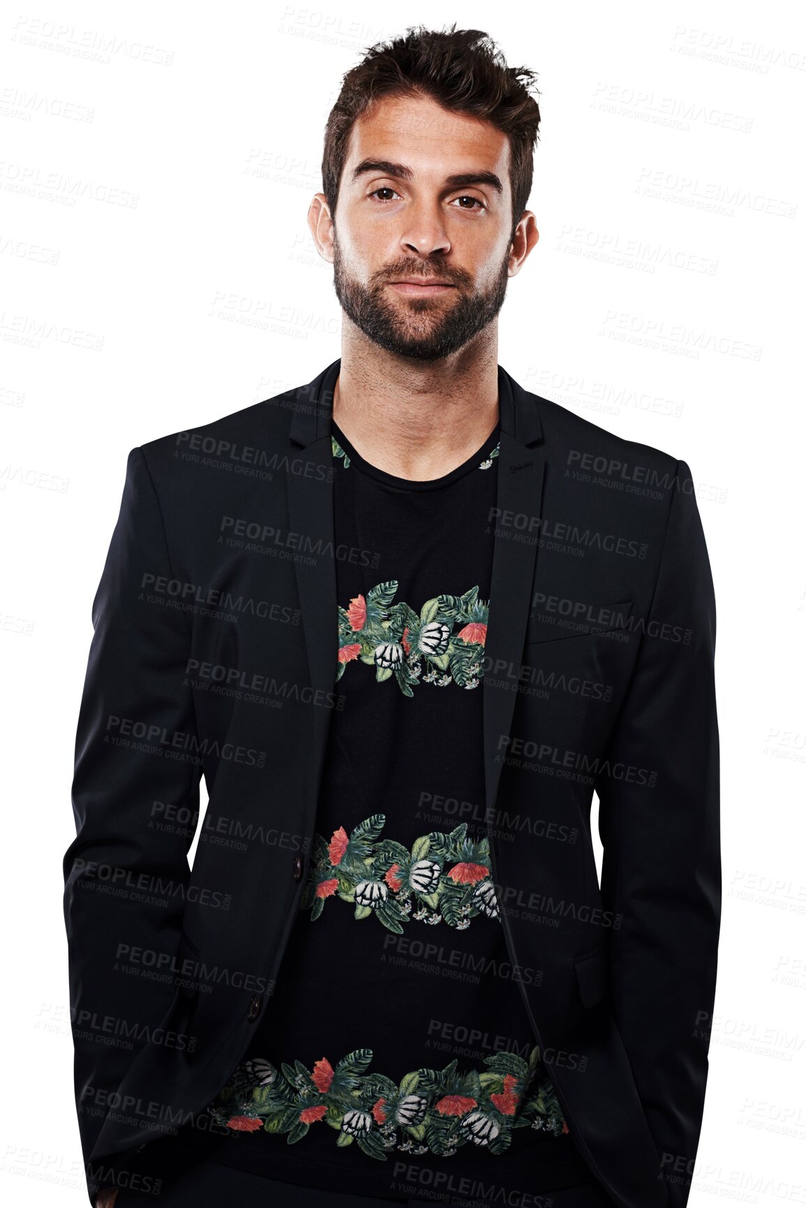 Buy stock photo Portrait, fashion and serious man in suit standing isolated on a transparent png background. Cool, fashionable model and confident male person from Australia in stylish, trendy and classy clothes.