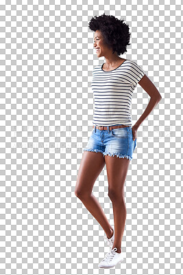 Its shorts season again. Portrait of an attractive and happy young woman  wearing a striped sweater and denim shorts indoors Stock Photo - Alamy