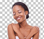 Studio shot of a beautiful young woman touching her skin isolated on a png background