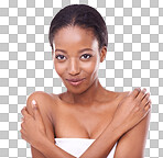 Studio shot of a beautiful young woman touching her skin isolated on a png background