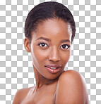 A gorgeous young woman with perfect skin looking at the camera isolated on a png background