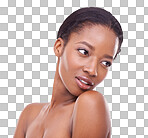 A gorgeous young woman with perfect skin looking at the camera isolated on a png background