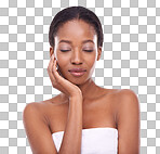 Studio shot of a beautiful young woman touching her skin isolated on a png background