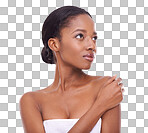 Studio shot of a beautiful young woman touching her skin isolated on a png background