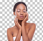 Studio shot of a beautiful young woman touching her skin isolated on a png background