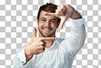 Studio portrait of a handsome young man framing with his fingers isolated on a png background