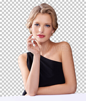 Buy stock photo Party, fashion and makeup with portrait of woman on transparent background for glamour, elegant and luxury. Fancy, prom and cosmetics with face of person isolated on png for classy, dress and style