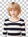 Portrait of a pretty little girl standing isolated on a png background