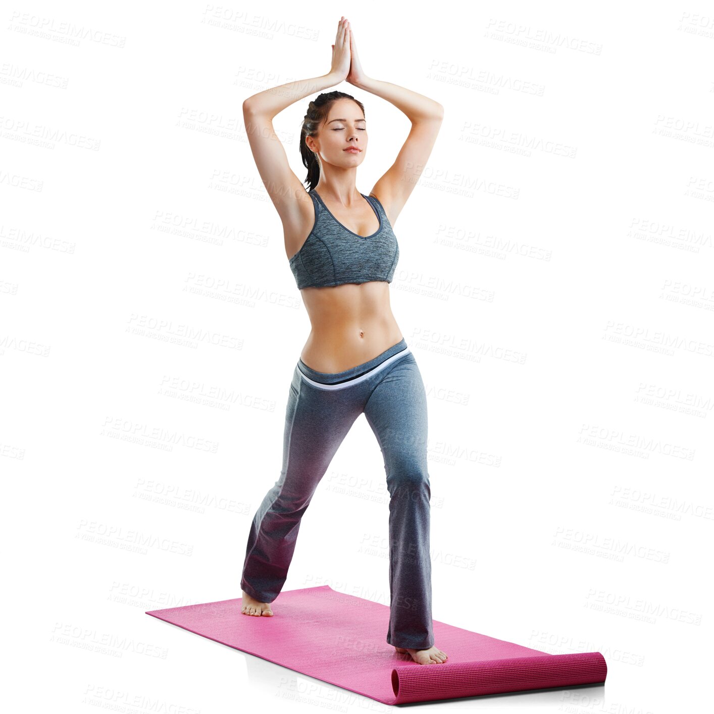 Buy stock photo Fitness, meditation and yoga with woman on transparent background for peace, relax and healing. Health, wellness, and body with female yogi stretching on png for pilates, mindfulness and workout