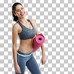 Studio shot of a fit young woman holding an exercise mat isolated on a png background