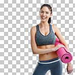 Studio shot of a fit young woman holding an exercise mat isolated on a png background