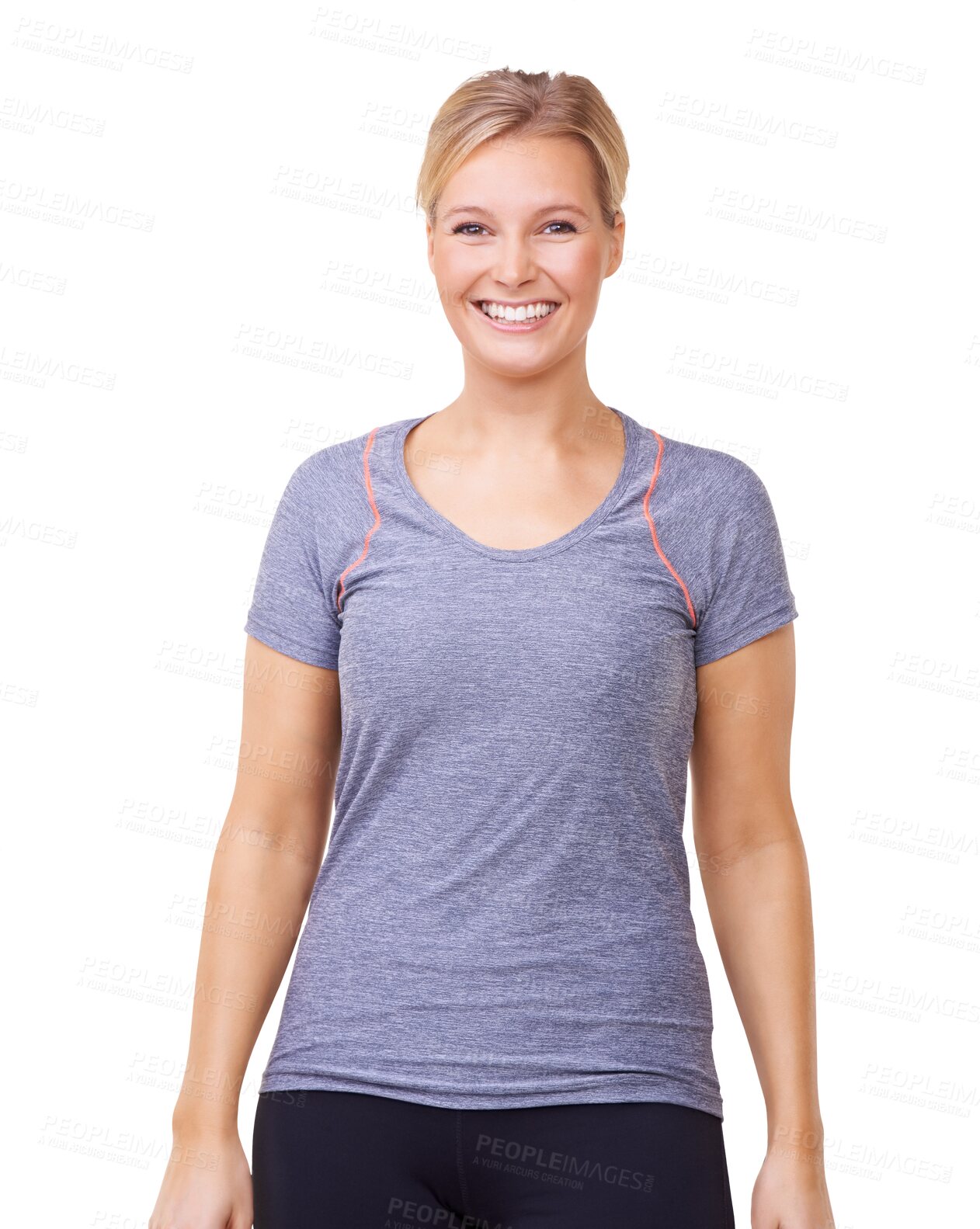 Buy stock photo Fitness, happy and health with portrait of woman on transparent background for exercise, workout and proud. Smile, confidence and female person on png with sportswear, wellness and active lifestyle