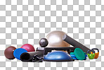 Studio shot of miscellaneous gym equipment isolated on a png background