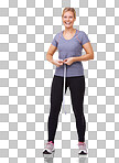 An attractive woman measuring her workout progress with a tape measure isolated on a png background