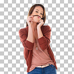 Studio portrait of a young woman isolated on a png background