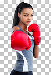 Cropped portrait of a female boxer isolated on a png background