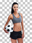 Cropped portrait of a female soccer player isolated on a png background