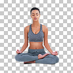 Full length shot of a female athlete meditating isolated on a png background