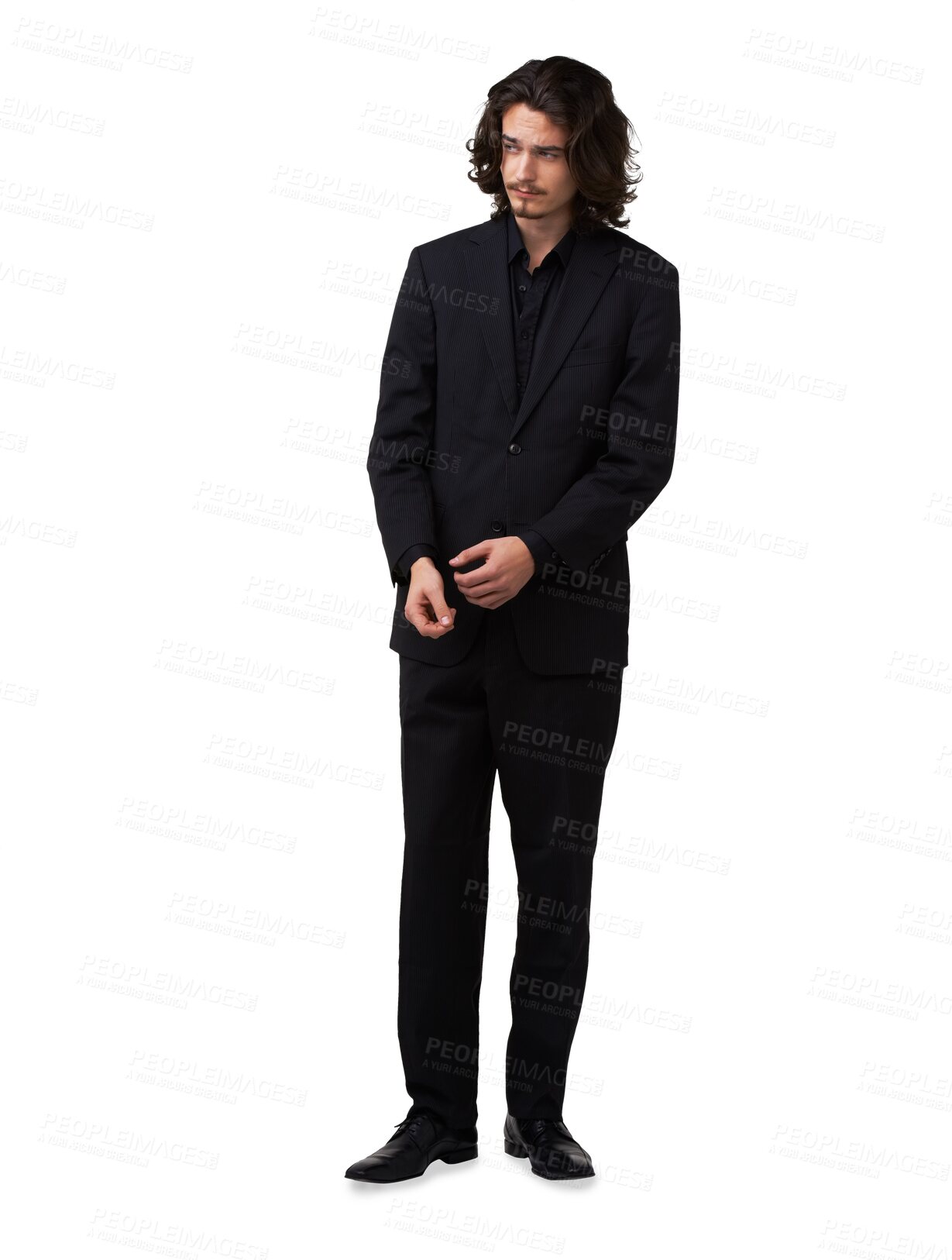 Buy stock photo Fashion, confident man in suit isolated on transparent png background with designer black clothes and trendy pose. Young male model with cool style for formal event and handsome aesthetic.