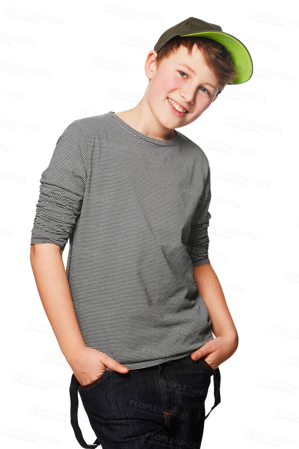 Buy stock photo Fashion, portrait and boy teenager smile while posing on isolated, transparent and png background. Face, happy and cool male teenage person with streetwear, clothes and outfit for youth aesthetic 