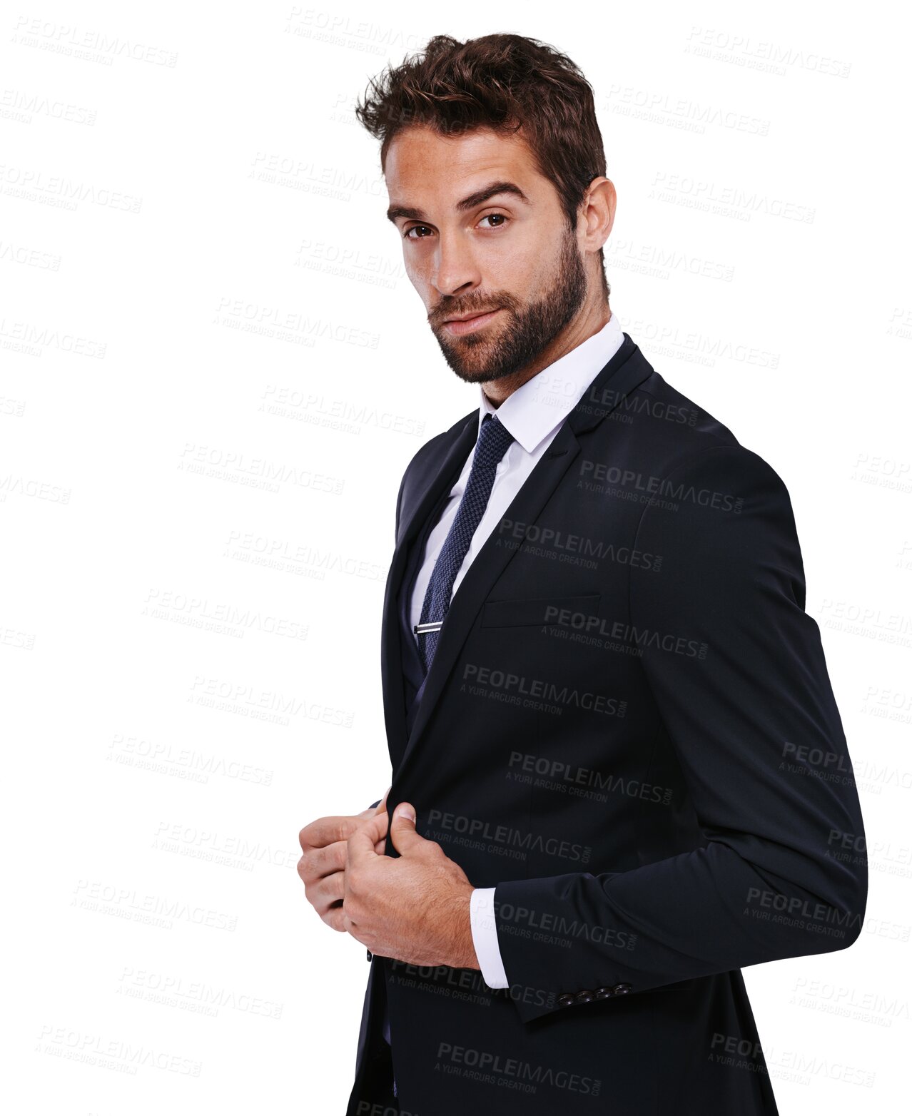 Buy stock photo Portrait, fashion and a suave gentleman in formal clothes isolated on a transparent background for style. Handsome, confident and classy with a young male model posing in smart clothing on PNG