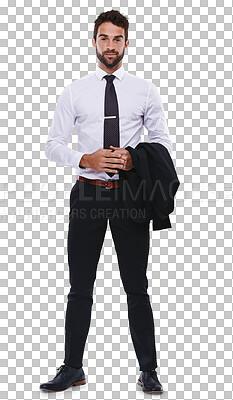 Buy stock photo Portrait, fashion and business man standing isolated on a transparent png background. Confident, corporate and model, professional or entrepreneur from Australia in stylish, trendy and classy clothes