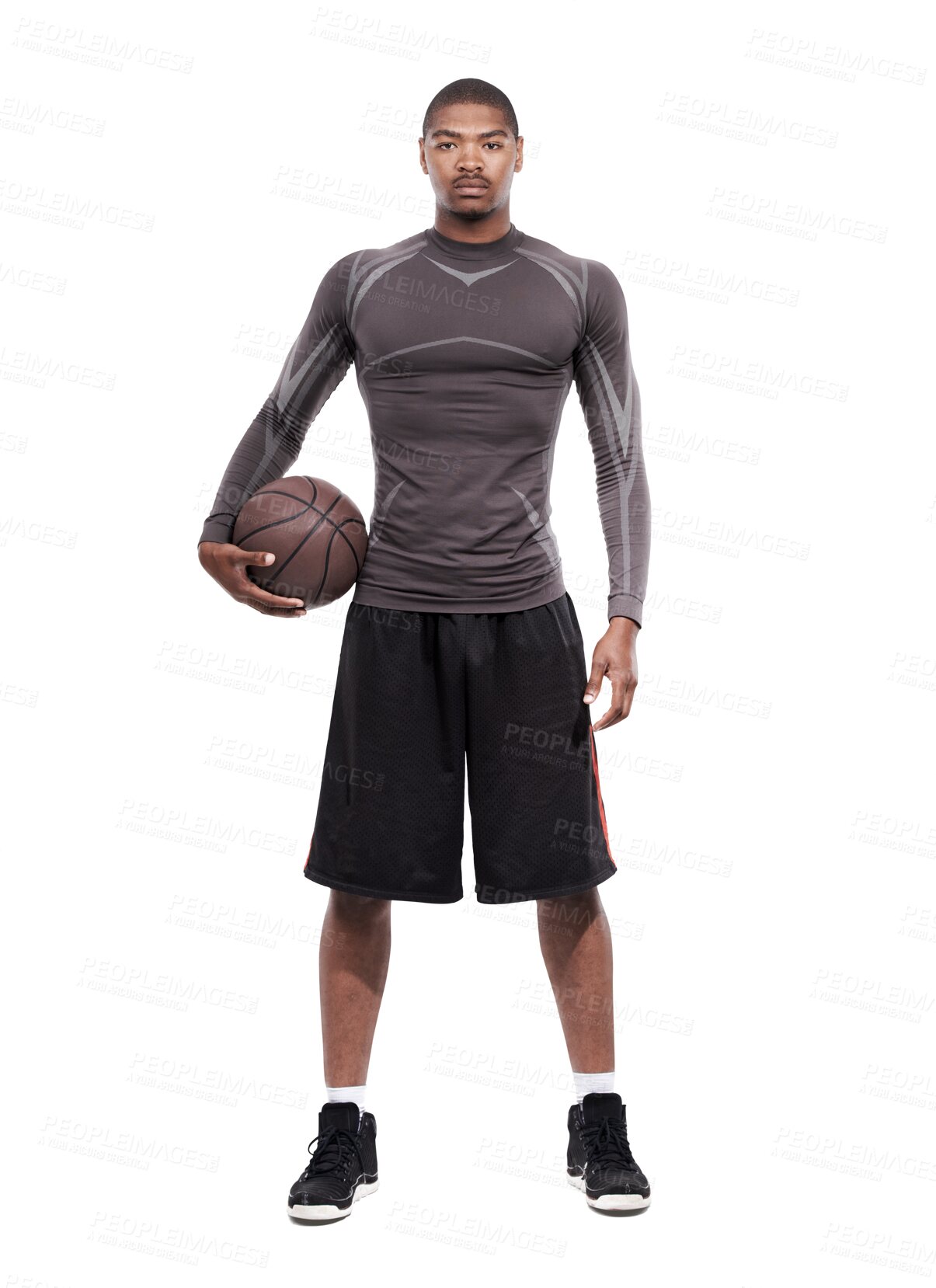 Buy stock photo Basketball, sports portrait and black man serious, focus and determined for training growth, motivation or fitness development. Ball, mindset or African person isolated on transparent, png background