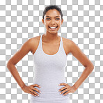 Portrait of a sporty young woman standing against a isolated on png background