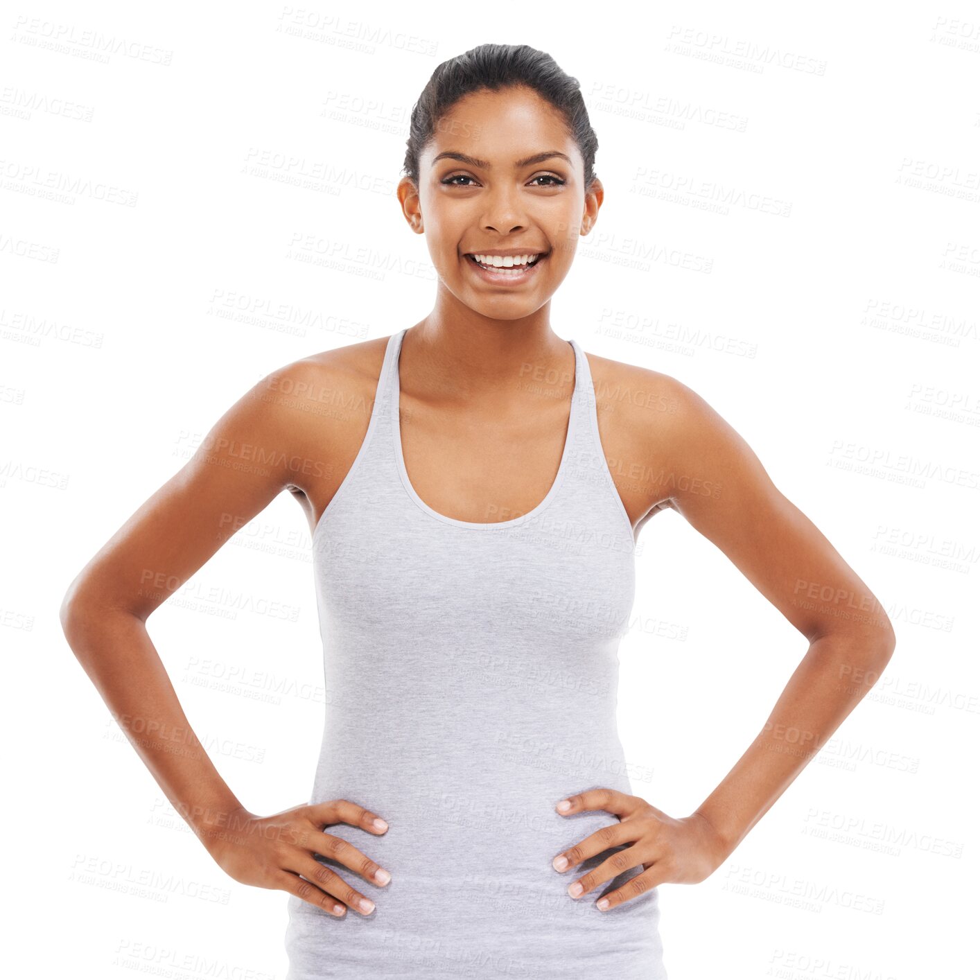 Buy stock photo Smile, fitness and portrait of woman isolated on transparent png background with confidence and pride. Health, wellness and sports athlete girl with happy fit face, exercise and confident workout.