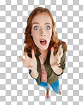 Shot of a young woman looking scared against isolated on png background