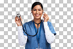 PNG portrait of a young doctor using a stethoscope 