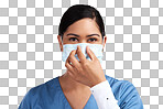PNG portrait of a young doctor adjusting her surgical face mask 