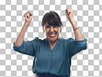 PNG of Studio portrait of a senior woman cheering.