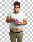 PNG of an overweight man with marshmallows shoved in his mouth