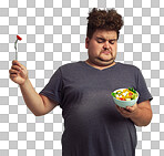 PNG Studio shot of an overweight man holding a bowl of salad