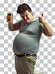 PNG of a drinking overweight man giving a thumbs up