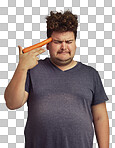 PNG of an overweight man holding a carrot to his head